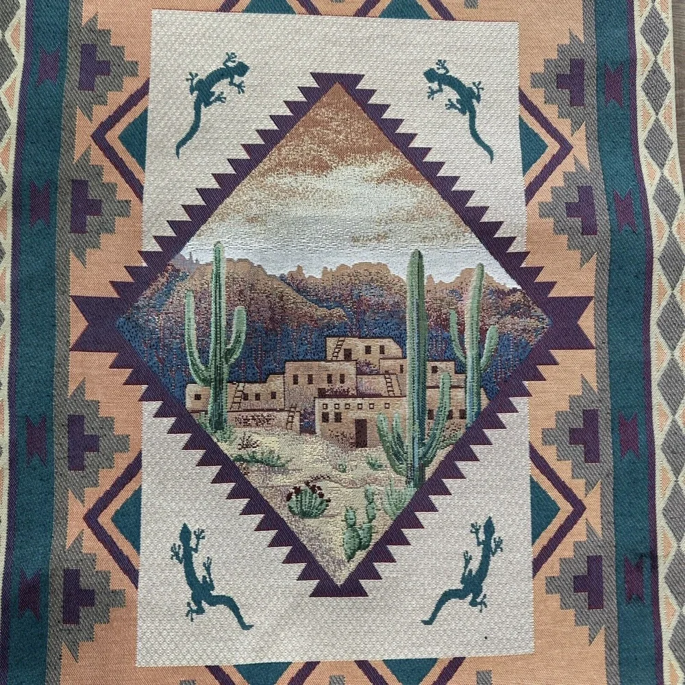 Kokopelli‎ Tapestry Wall Art Lizards Desert Wooden Rod 37x25